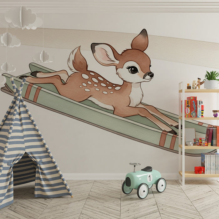 Babykamer behang | Kleine hertje op slee