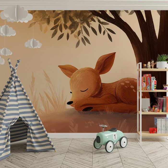 Papel de parede quarto bebê | Малко оленче заспало под дърво