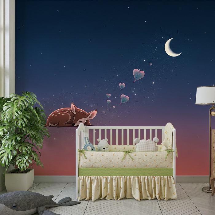 Barntapet | Liten sömnig rådjur under en stjärnklar himmel