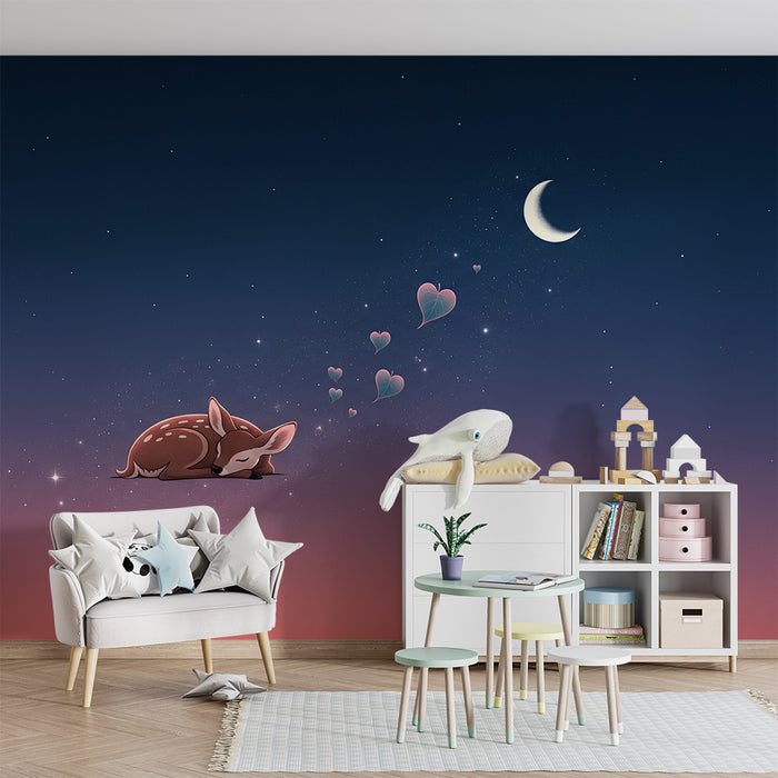 Barntapet | Liten sömnig rådjur under en stjärnklar himmel