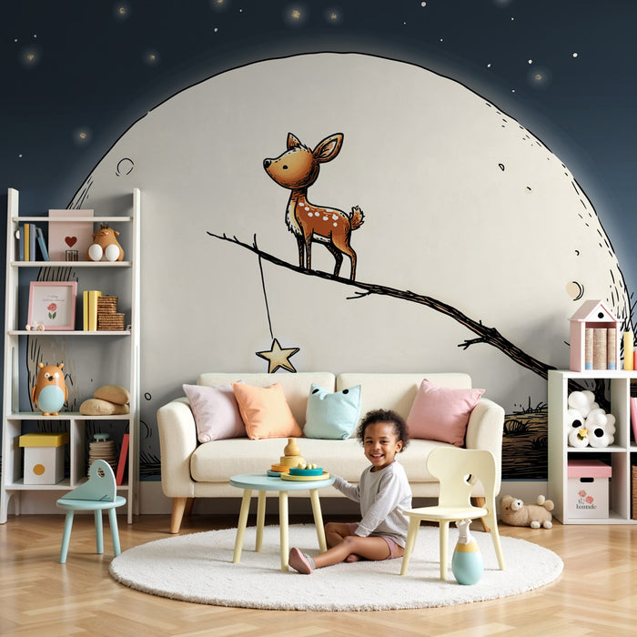 Lastenhuoneen tapetti | Pieni kauris kuutamolla