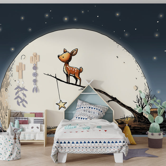 Lastenhuoneen tapetti | Pieni kauris kuutamolla