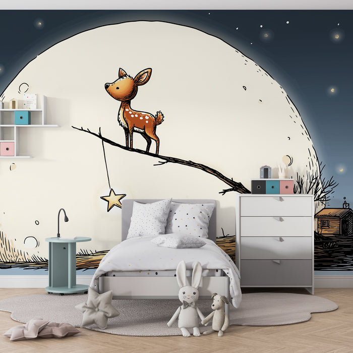 Lastenhuoneen tapetti | Pieni kauris kuutamolla