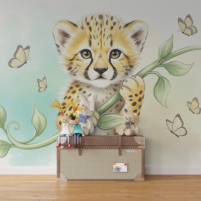Papier peint chambre bébé | Petit guépard et papillons