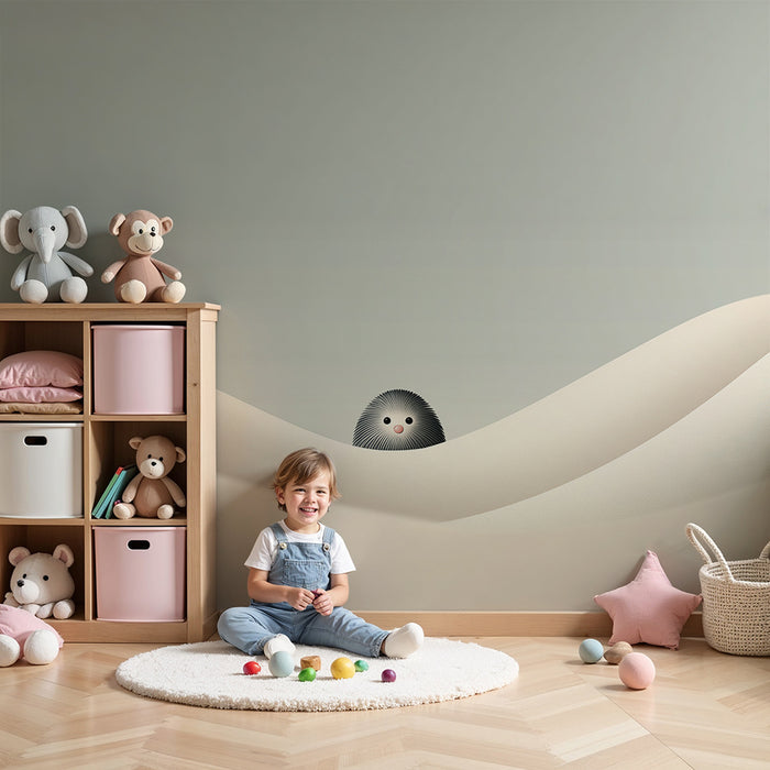 Tapet cameră bebeluși | Micul arici drăguț într-un peisaj dulce și liniștitor