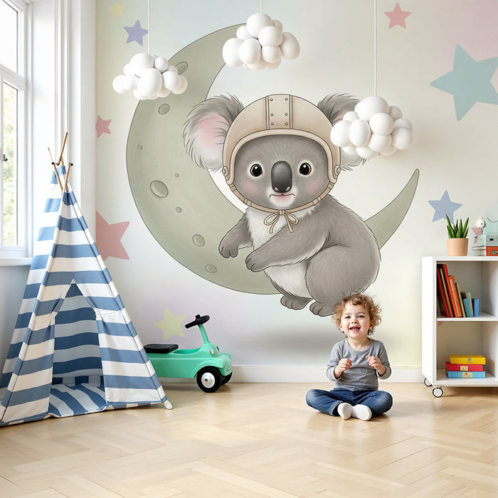 Papier de parede detskej izby | Malý snočný koala na mesiaci