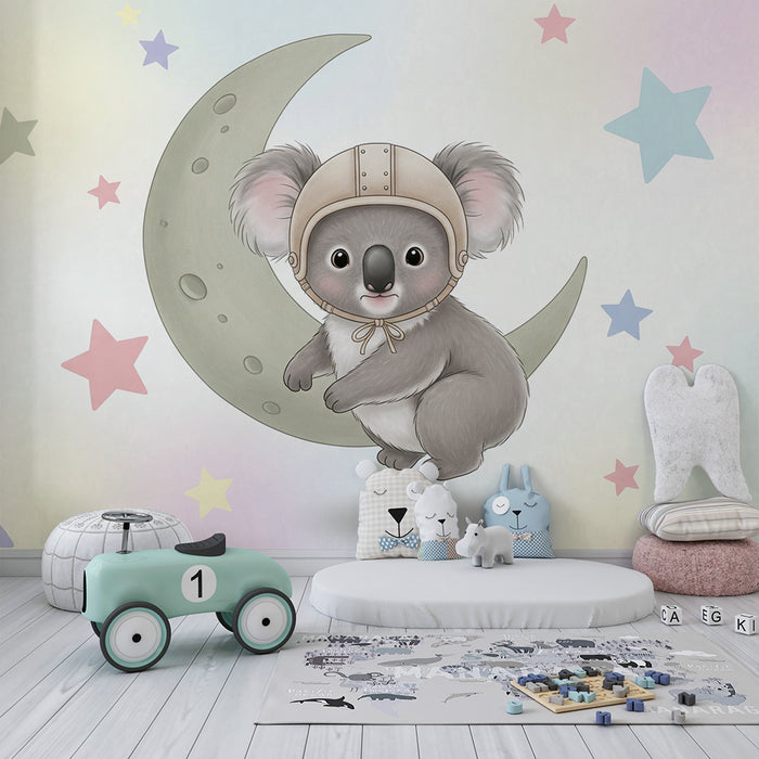 Papier de parede detskej izby | Malý snočný koala na mesiaci