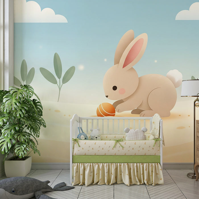 Tapet barnerom | Liten kanin og solfylt hage