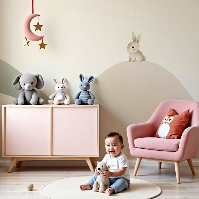 Papier peint chambre bébé | Petit lapin sur les collines douces