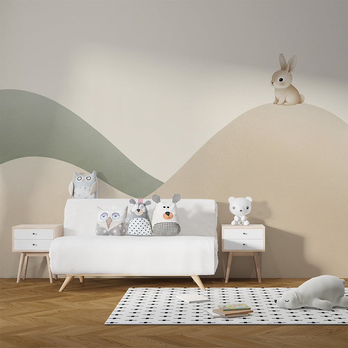 Papier peint chambre bébé | Petit lapin sur les collines douces
