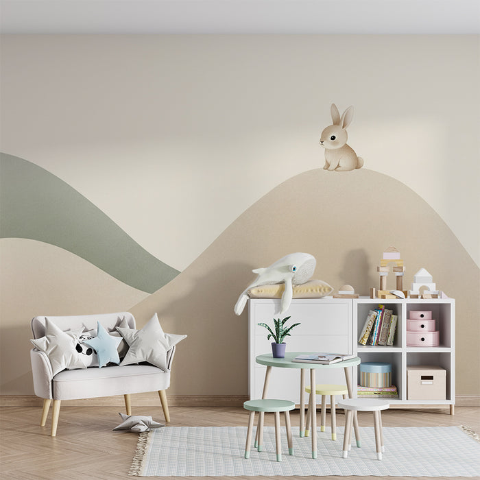 Papier peint chambre bébé | Petit lapin sur les collines douces