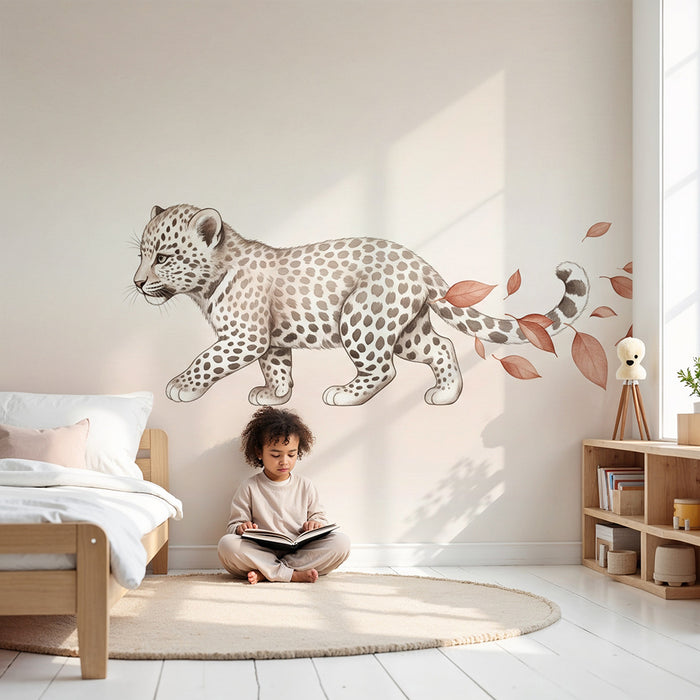 Papel de parede quarto bebê | Maly leopard i jesen listove