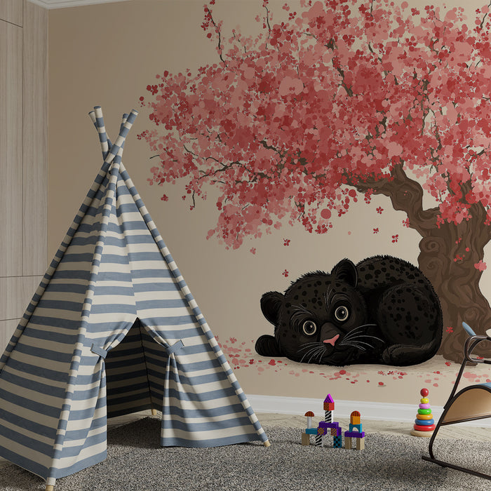 Papier de parede quarto bebê | Malý lev pod kvetoucím třešní podle