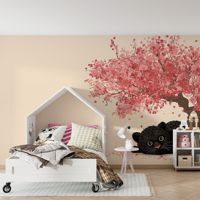Papier de parede quarto bebê | Malý lev pod kvetoucím třešní podle