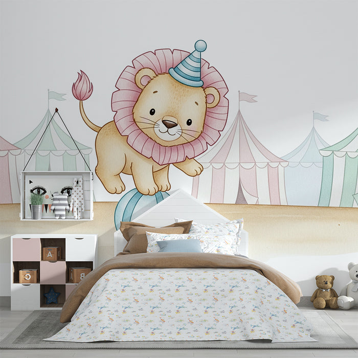 Papel de parede quarto bebê | Pequeno leão acrobata no circo