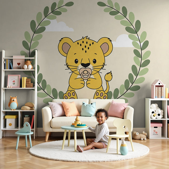 Tapet za detska staia | Sladak malko l'vche i nezhni listya