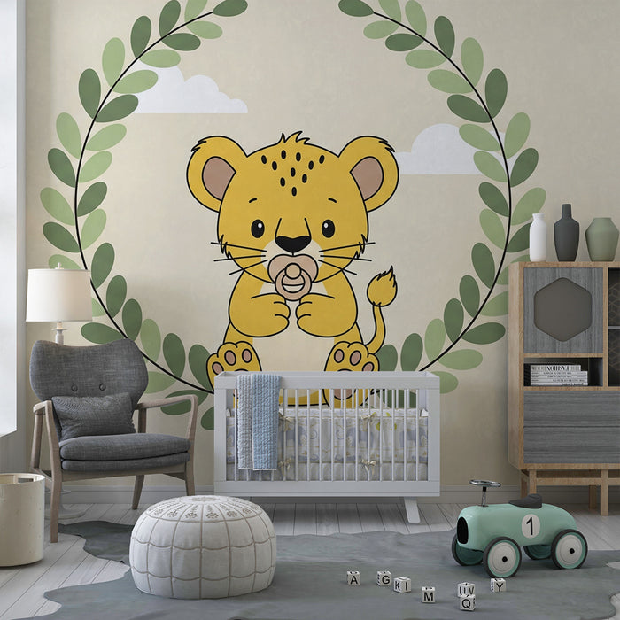 Tapet za detska staia | Sladak malko l'vche i nezhni listya