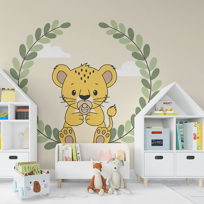 Tapet za detska staia | Sladak malko l'vche i nezhni listya