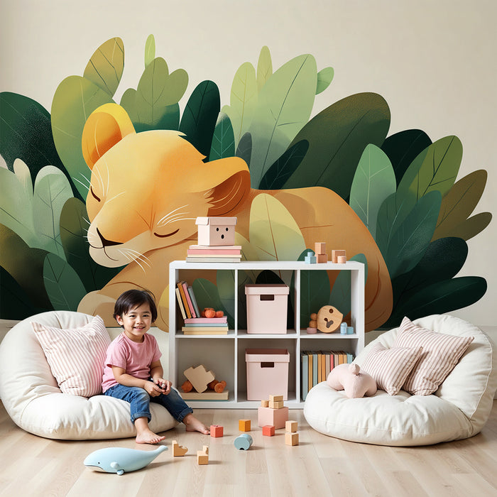 Barntapet | Liten sovande lejon bland lövverket