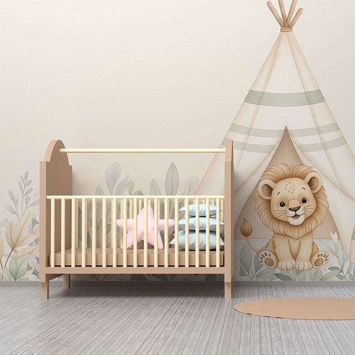 Papel pintado infantil | Pequeño león y tipi en la jungla