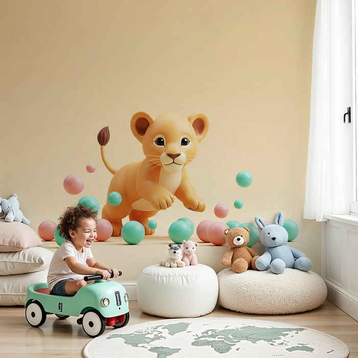 Barntapet | Liten lejonspelare mitt i färgglada bollar
