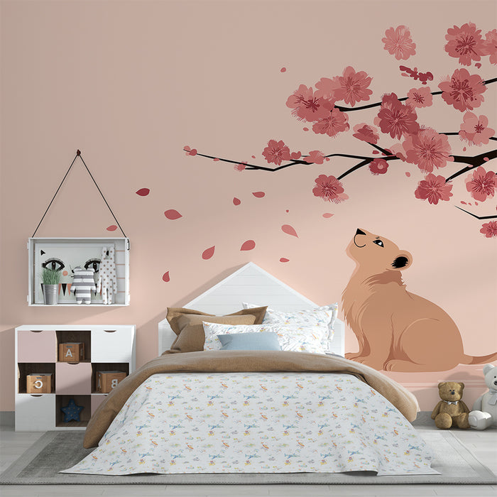 Barntapet | Liten lejon under ett blommande körsbärsträd