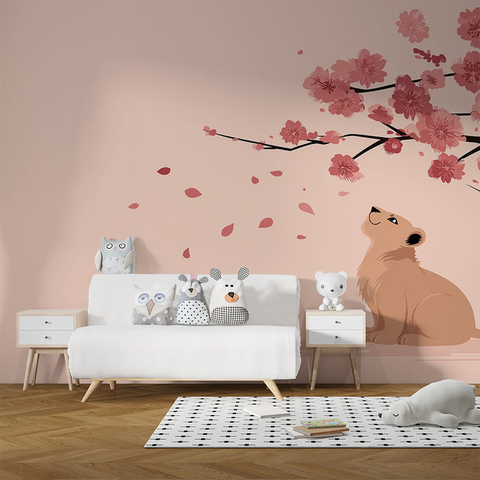 Barntapet | Liten lejon under ett blommande körsbärsträd