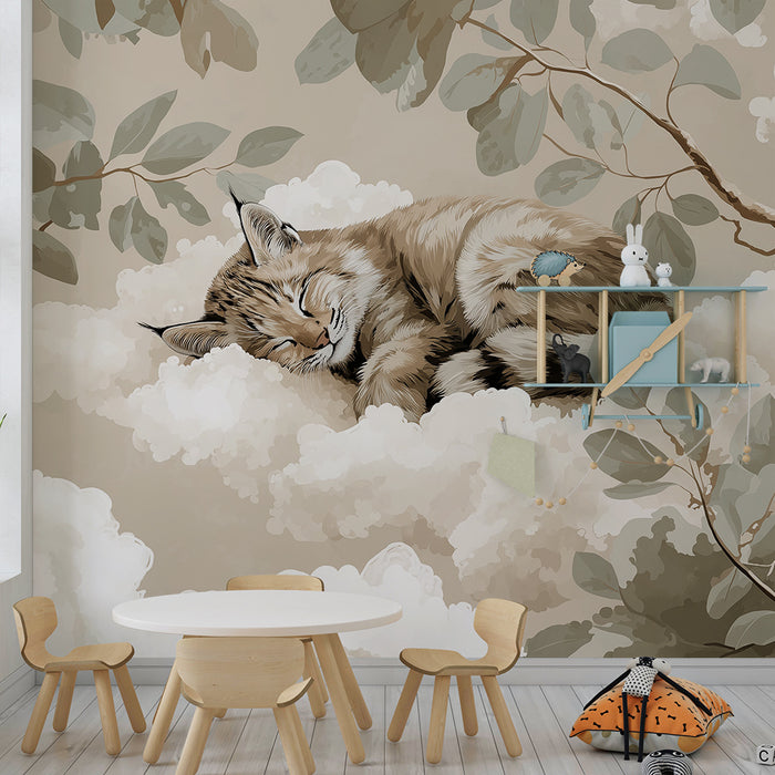 Papel de parede quarto bebê | Малко линкс заспива на меки облаци
