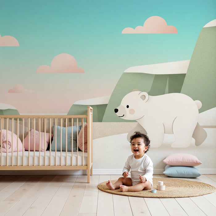 Papel pintado infantil | Oso polar y paisajes nevados