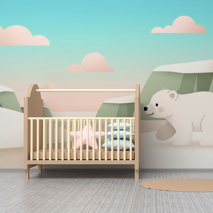 Papel pintado infantil | Oso polar y paisajes nevados