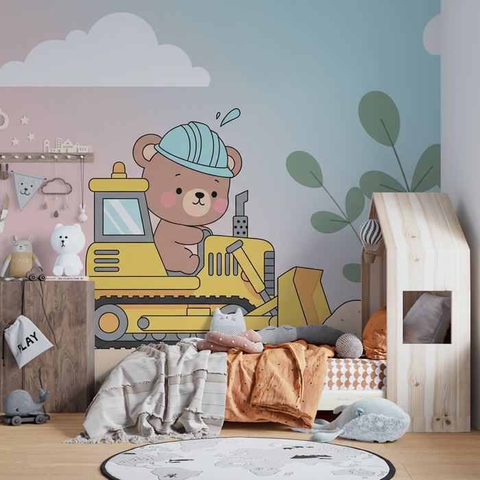 Carta da parati bambini | Piccolo orso conducente di bulldozer