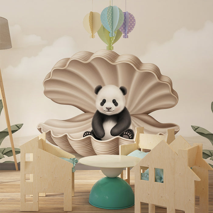 Papier peint chambre bébé | Petit panda dans une coquille