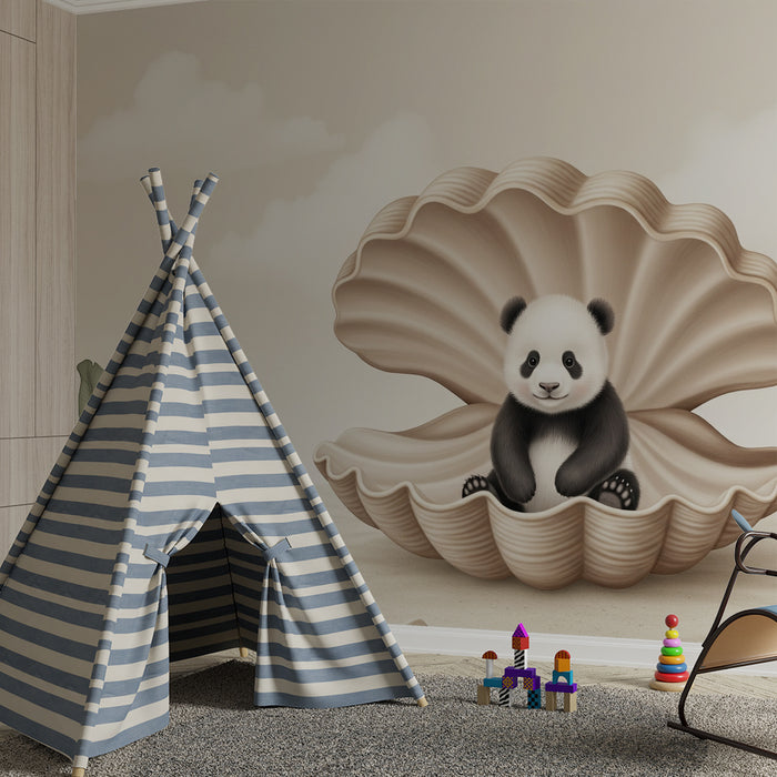Papier peint chambre bébé | Petit panda dans une coquille