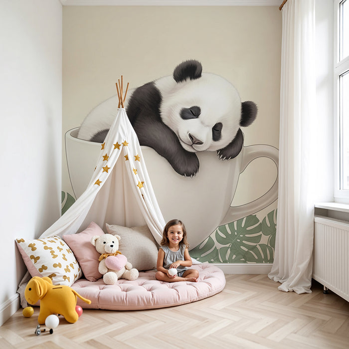 Papier peint chambre bébé | Petit panda dans une tasse