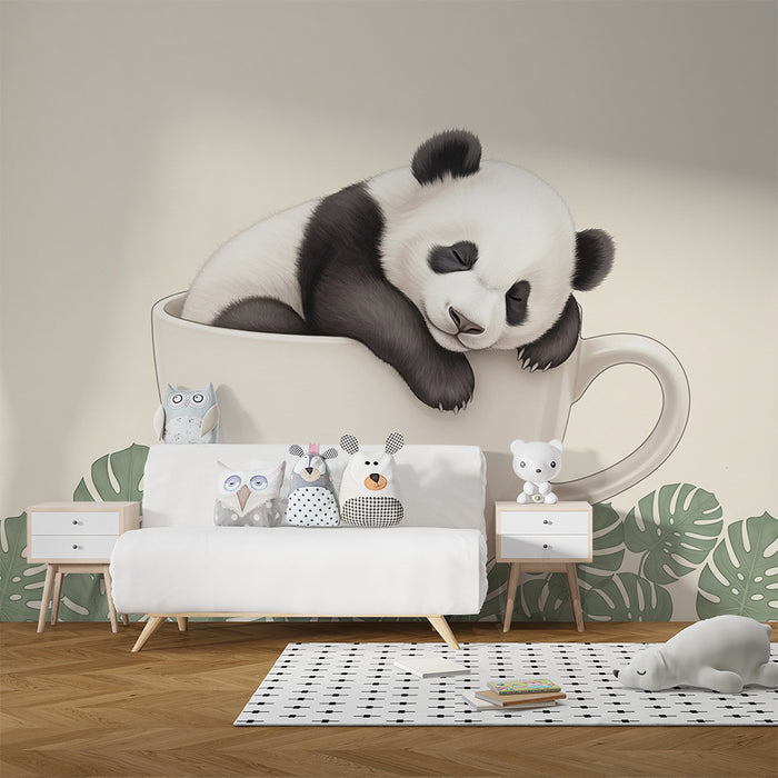 Papier peint chambre bébé | Petit panda dans une tasse