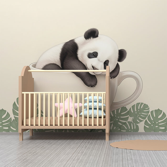 Papier peint chambre bébé | Petit panda dans une tasse