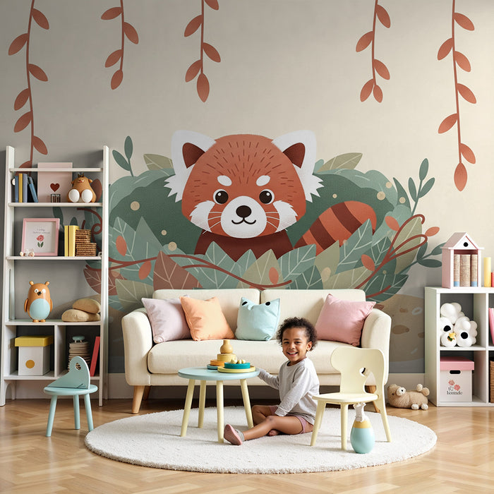 Tapety dla dzieci | Mały czerwony panda w swoim gnieździe