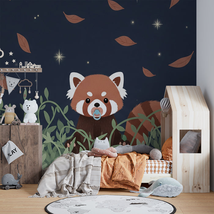Papier peint chambre bébé | Petit panda roux sous les étoiles