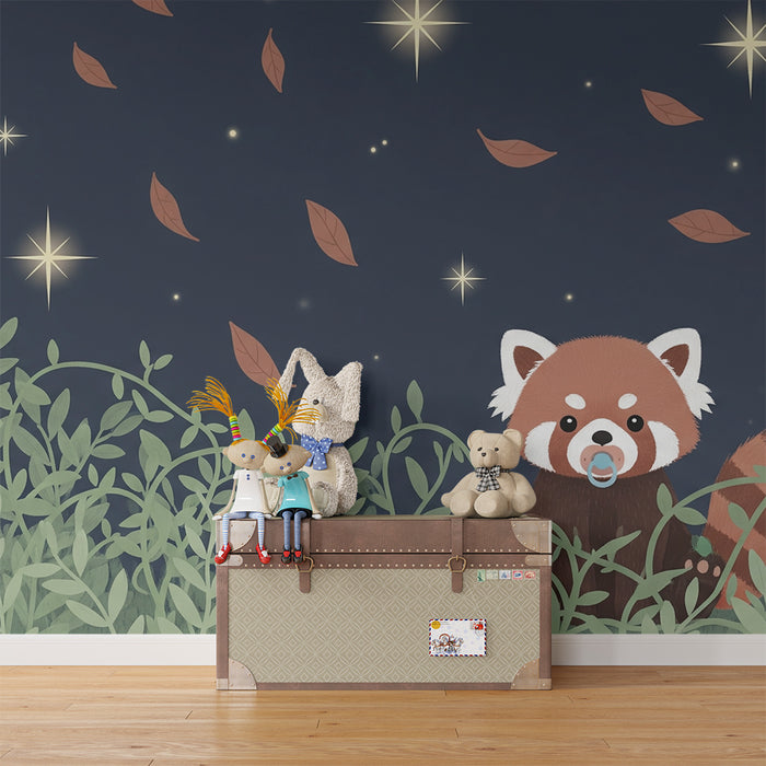 Papier peint chambre bébé | Petit panda roux sous les étoiles