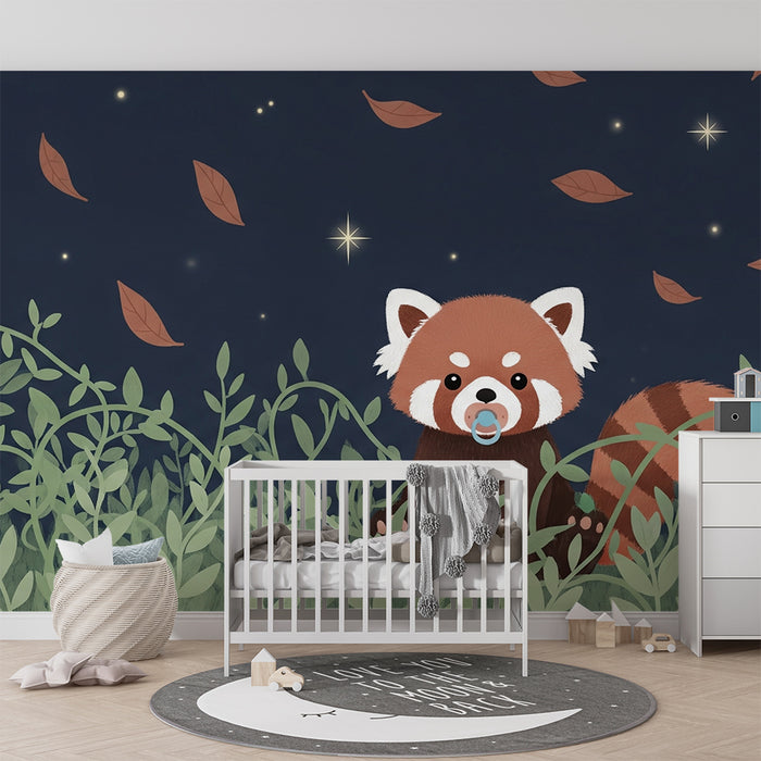 Papier peint chambre bébé | Petit panda roux sous les étoiles