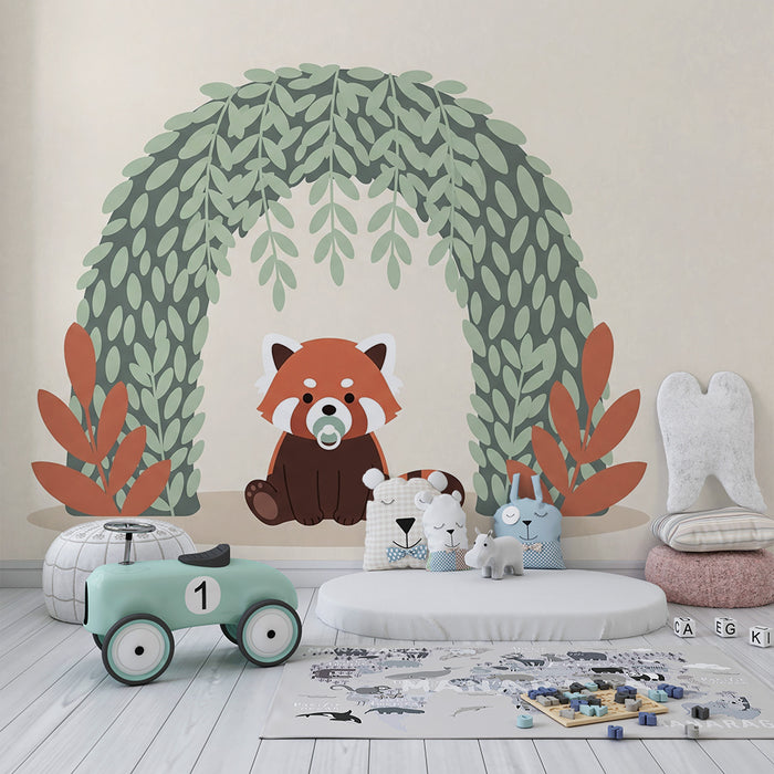 Papier peint chambre bébé | Petit panda roux sous un arc de verdure
