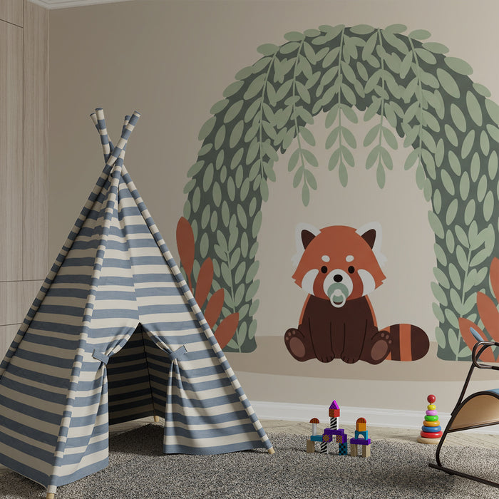 Papier peint chambre bébé | Petit panda roux sous un arc de verdure