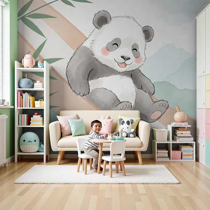Papel de parede quarto bebê | Mali panda na toboganu