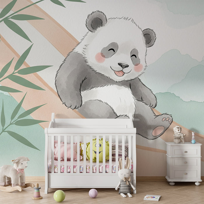 Papel de parede quarto bebê | Mali panda na toboganu