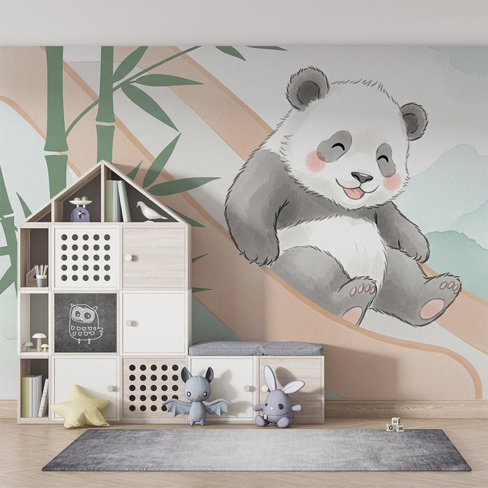 Papel de parede quarto bebê | Mali panda na toboganu