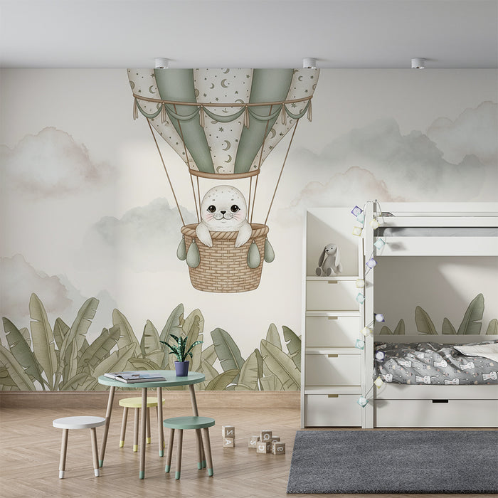 Tapet pentru camera de copii | Focă mică în balon cu aer cald