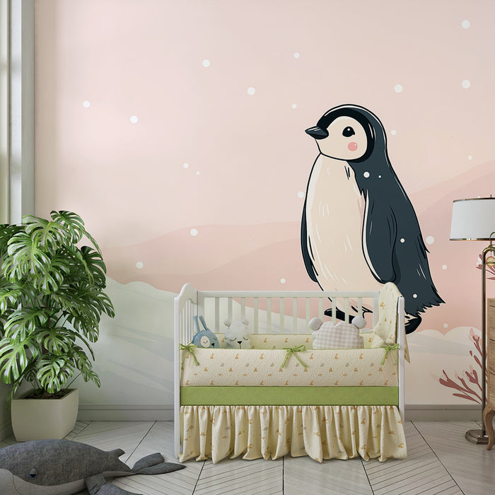 Børneværelse tapet | Lille pingvin i en blid vinterlandskab