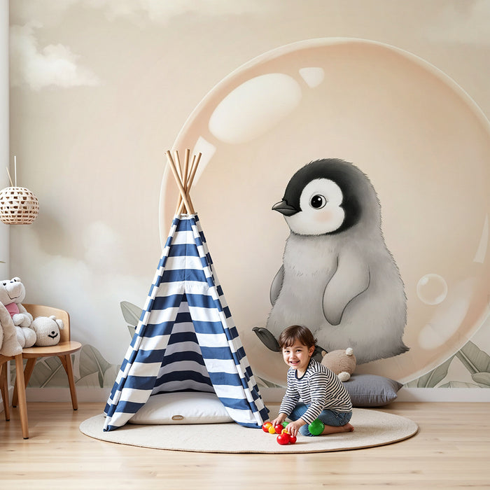 Papier peint chambre bébé | Petit pingouin dans une bulle