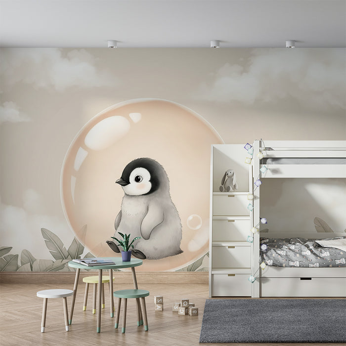 Papier peint chambre bébé | Petit pingouin dans une bulle