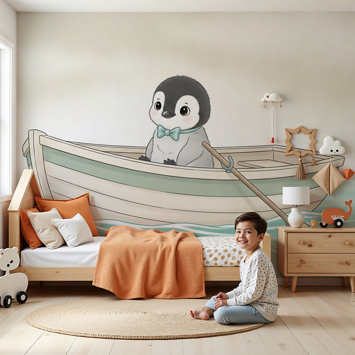 Papier de parede quarto bebê | Malý tučňák na lodi